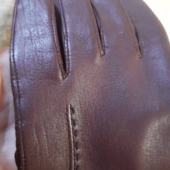 Women's Burgundy Leather gloves Size 7 - Picture 6 of 9